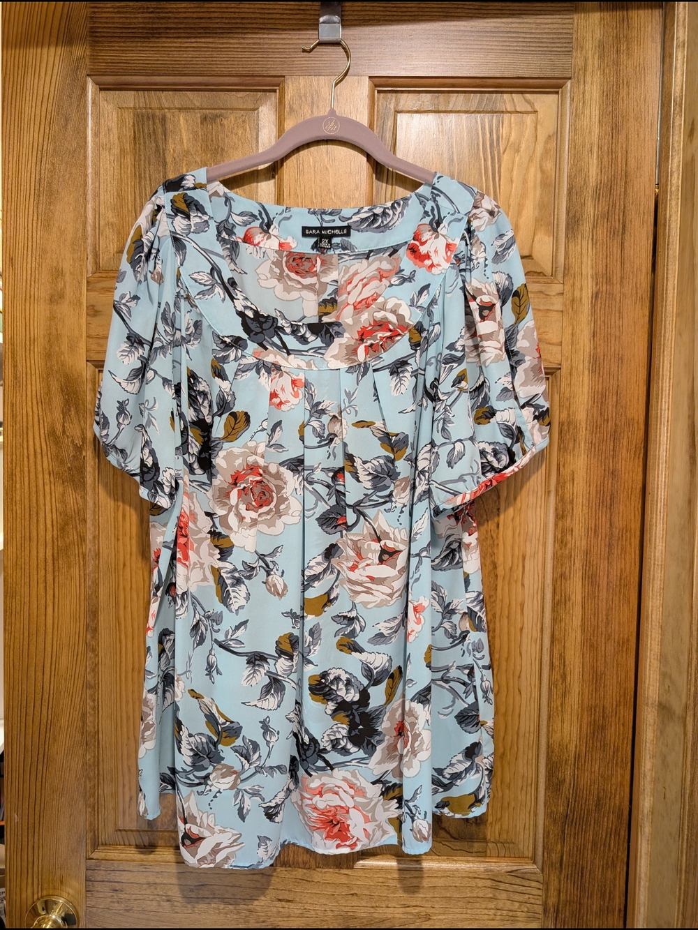 Sara Michelle Pastel Blue Floral Pleated Tunic